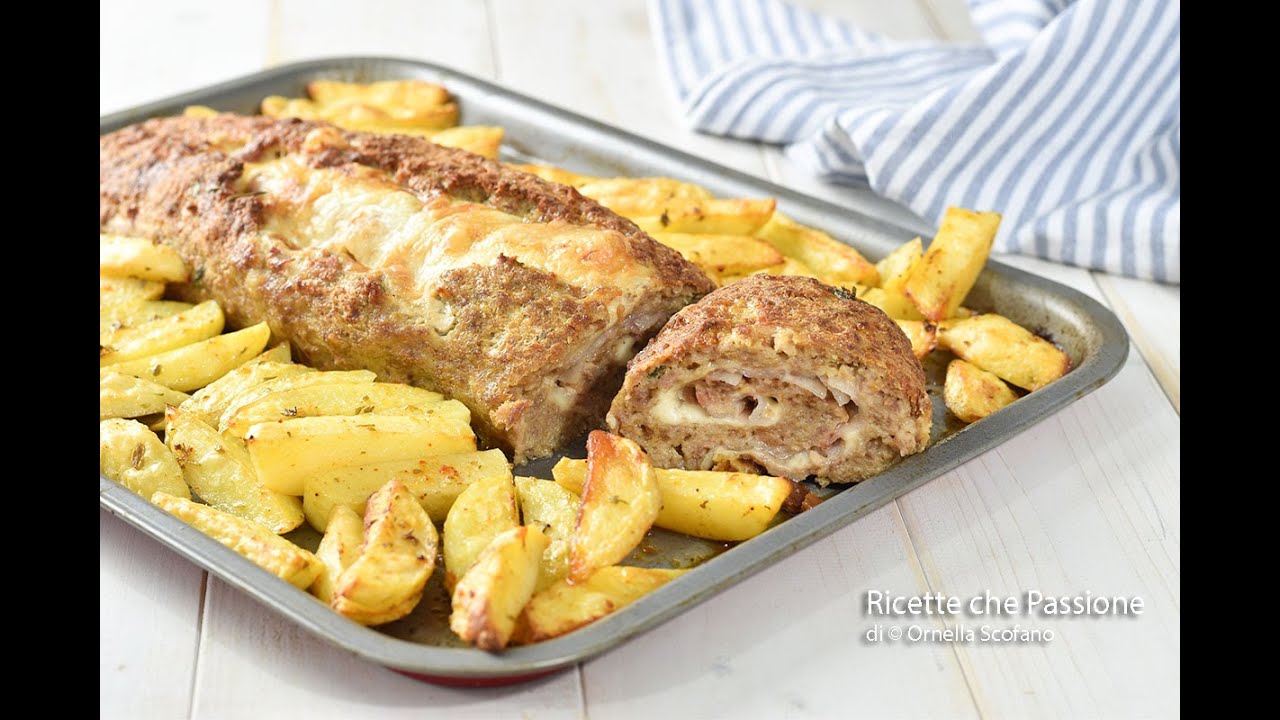 Polpettone con patate al forno con ripieno succoso e filante - Ricette che Passione