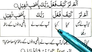 سورۃ الفل | قرآن مجید سورہ فل اردو ترجمہ لفظ بہ لفظ سیکھیں قرآن لائیو سیکھیں۔