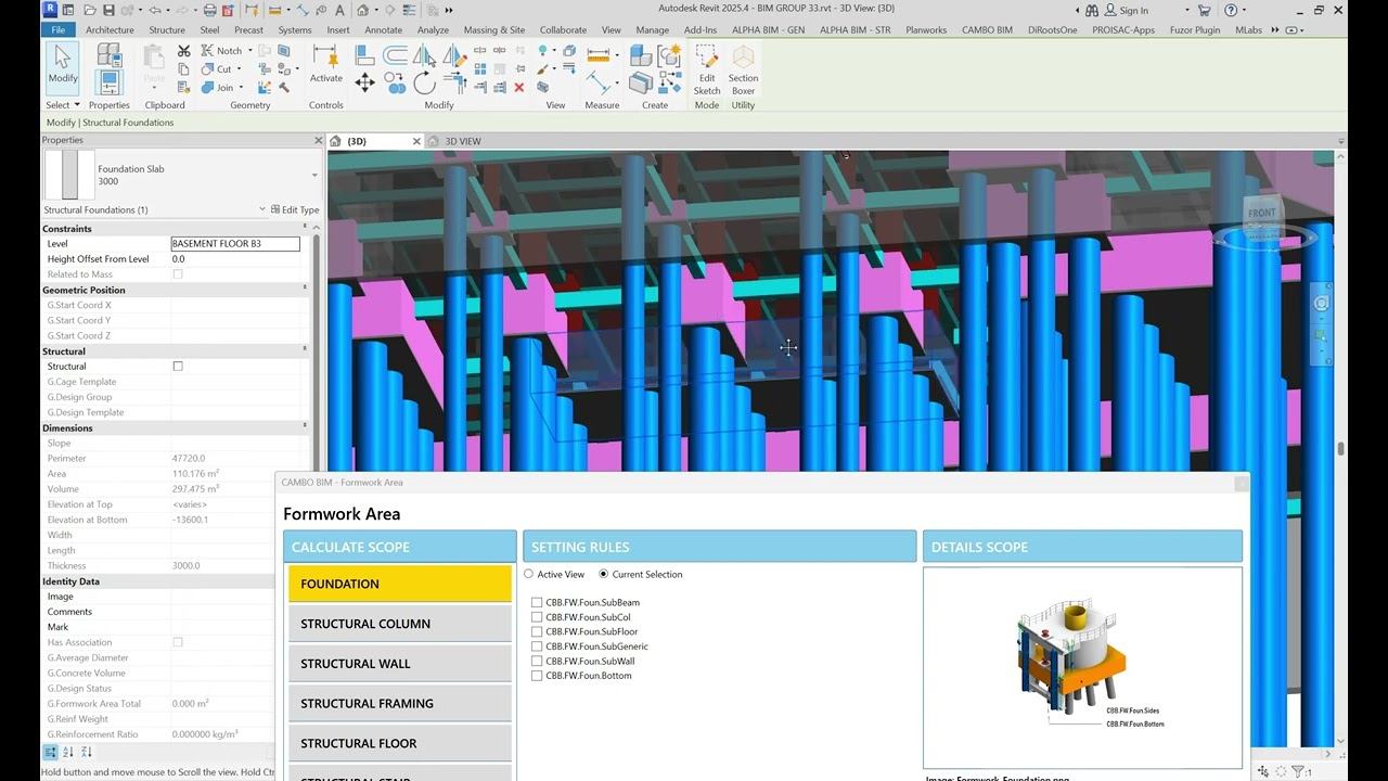 Auto Formwork Area Foundation | CAMBO BIM