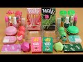 Mixing”Pink VS Green” Eyeshadow and Makeup,parts,glitter Into Slime!Satisfying Slime Video!★ASMR★