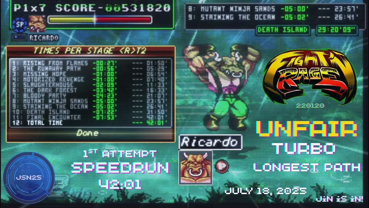 Speedrun! 42:01 | FIGHT'N RAGE [220120] | Ricardo | UNFAIR + Turbo ...