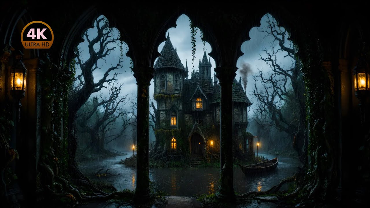 CASTLE WINDOW PROJECTOR (4K) | 🌧️ Dark Fantasy Rain Ambience for Sleep