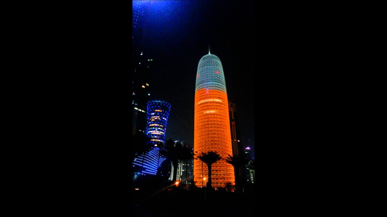Qatar corniche building lighting.