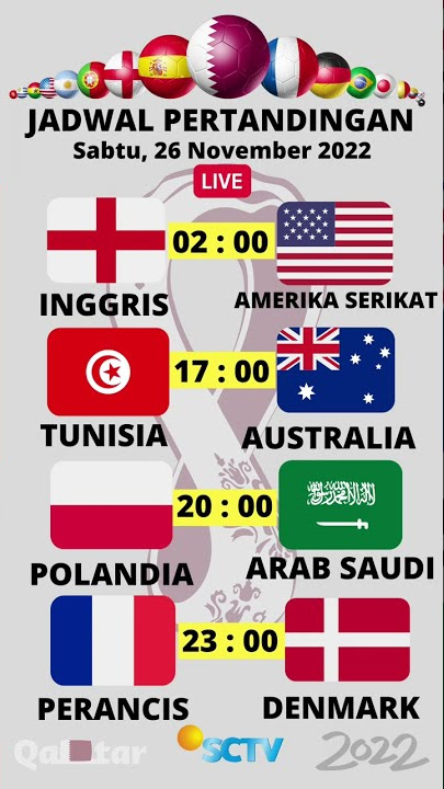 jadwal pertandingan SABTU, 26 november 2022. Piala Dunia QATAR 2022.#shorts