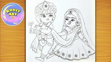 Radha Krishna Easy Sketch Tutorial (Step by Step) | Radha Krishna Drawing | Chitra | Krishna Drawing