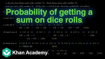 Probability of getting a sum on dice rolls | Probability | Grade 11 | Math | Khan Academy