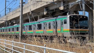 E231系1000番台.U-57編成+E233系3000番台.U-622編成が普通.宇都宮行きとして小山〜間々田間を通過するシーン‼️
