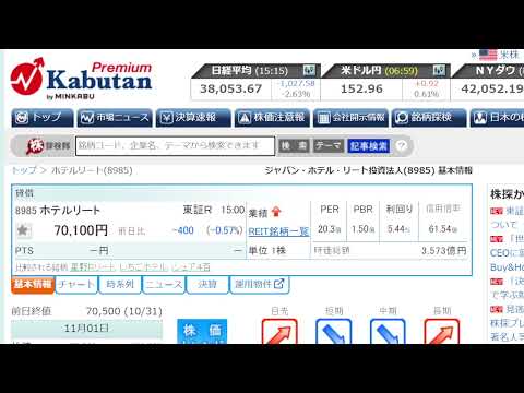 【ＲＥＩＴ高配当利回り】ランキング (11月1日現在)
