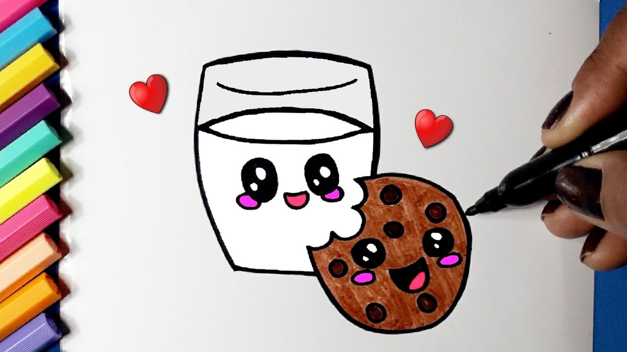 How To Draw Kawaii Cup Of Milk And Cookie L Como Desenhar Copo De