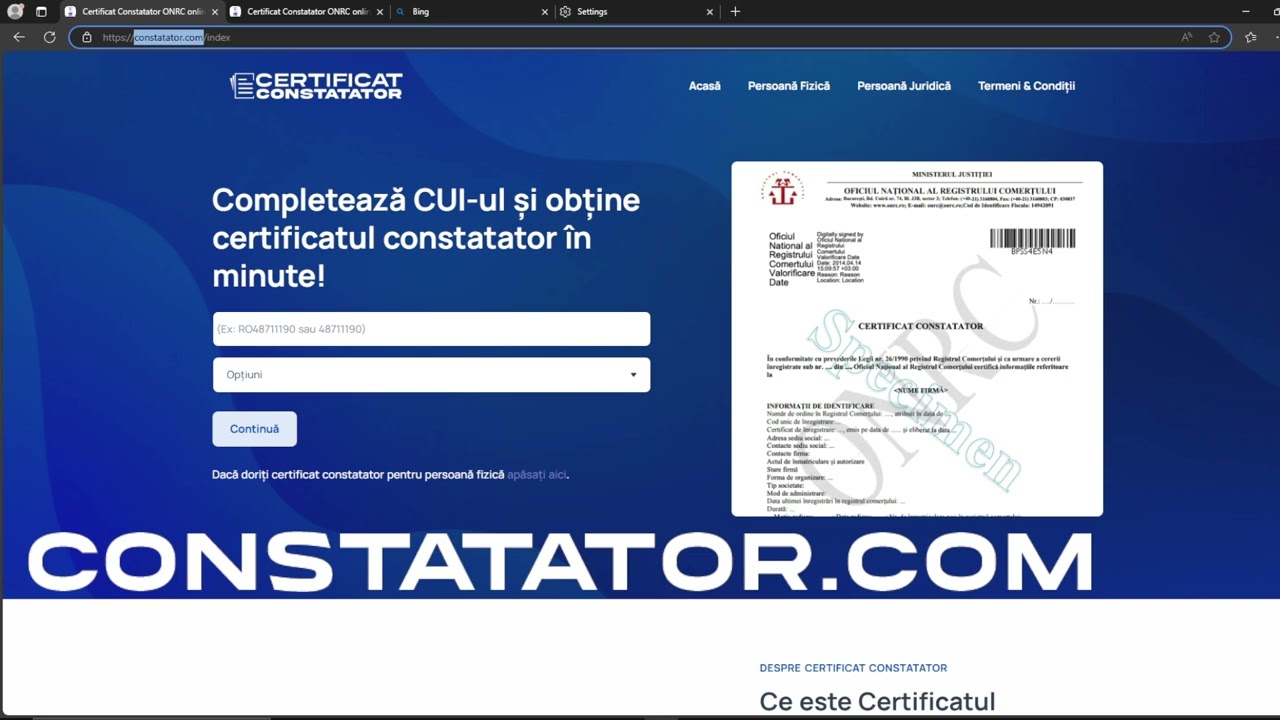 Tutorial solicitare certificat constatator ONRC la Registrul Comertului