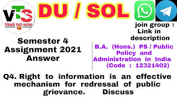 DU/SOL Assignment Q4 answer / BA (h) PS /Right  to  information  is  an  effective  mechanism