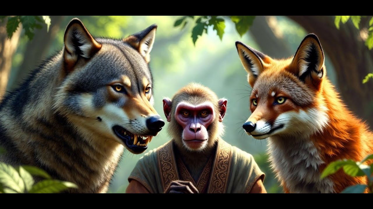 Вълкът и лисицата на съд пред маймуната - Лафонтен