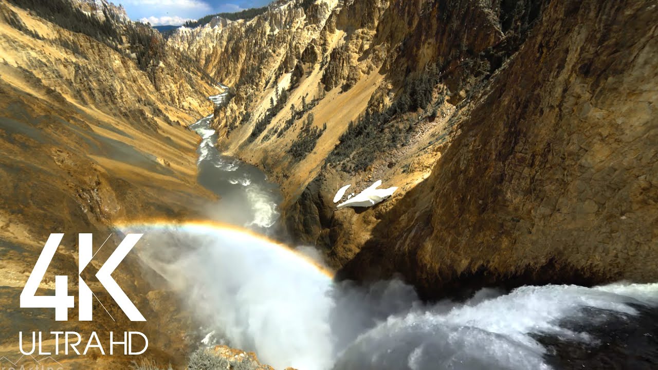 8 HOURS Sound of Large Waterfall - Natural White Noise for Sleep - Yellowstone Waterfall in 4K