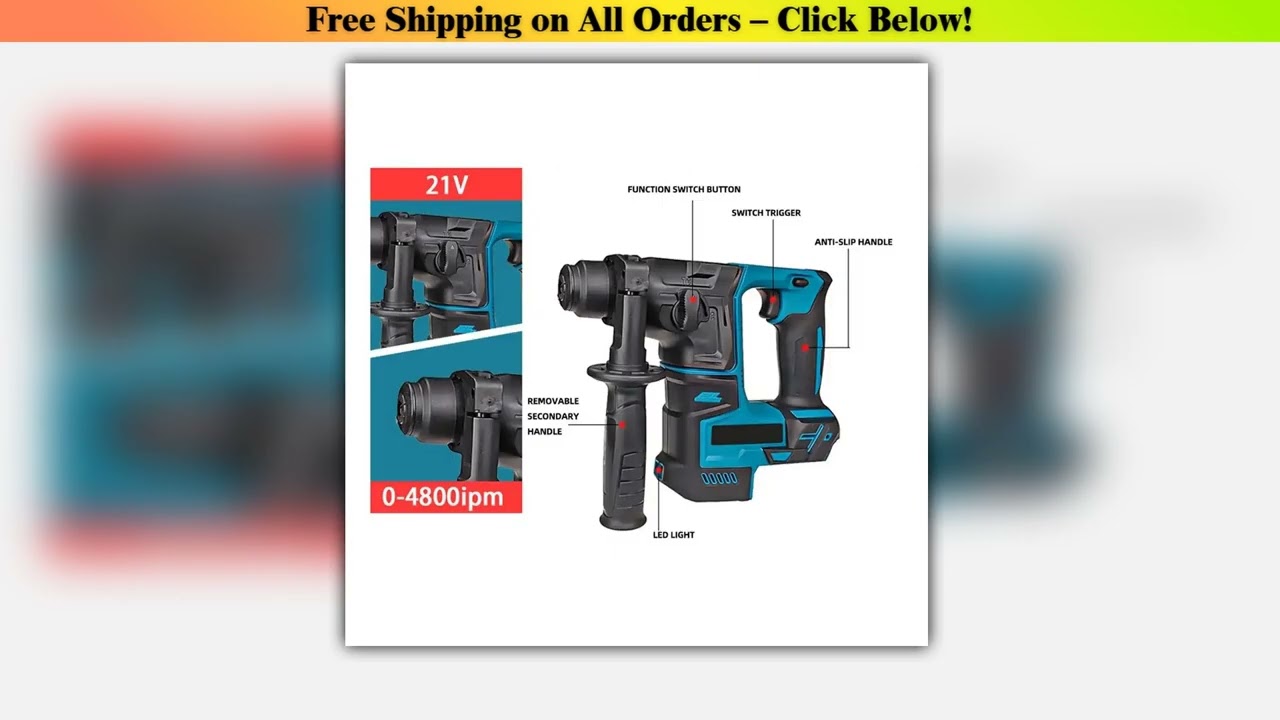 Brushless Electric Hammer Drill 4800ipm Rechargeable Cordless Rotary Hammer Drilling and Chiseling