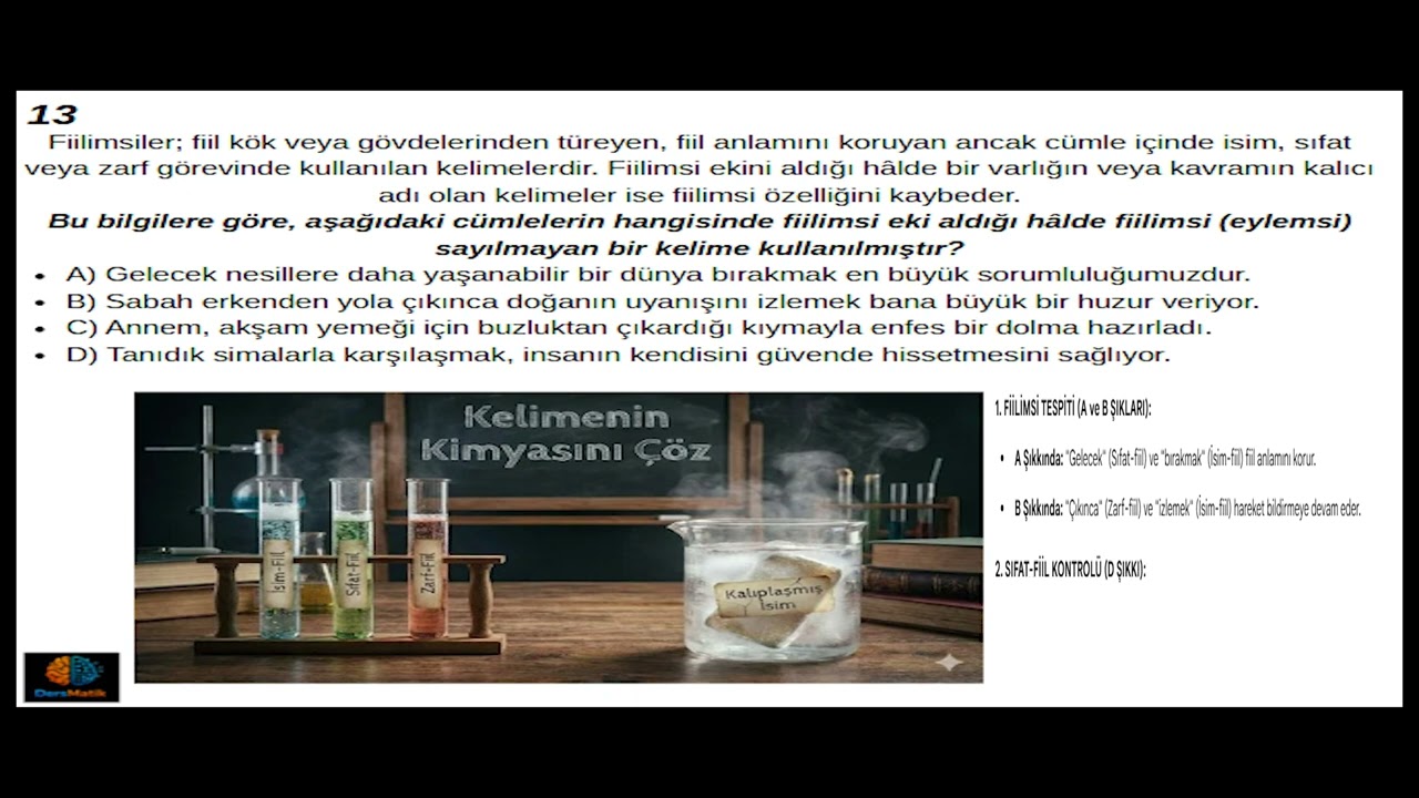 LGS Türkçe: Fiilimsi mi, Kalıplaşmış İsim mi? Karıştırmaya SON! 🧪🍲 | 13. Soru | DersMatik
