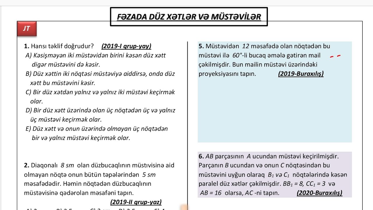 Buraxılışa  və bloka düşmüş Fəzada düz xətlər və müstəvilər