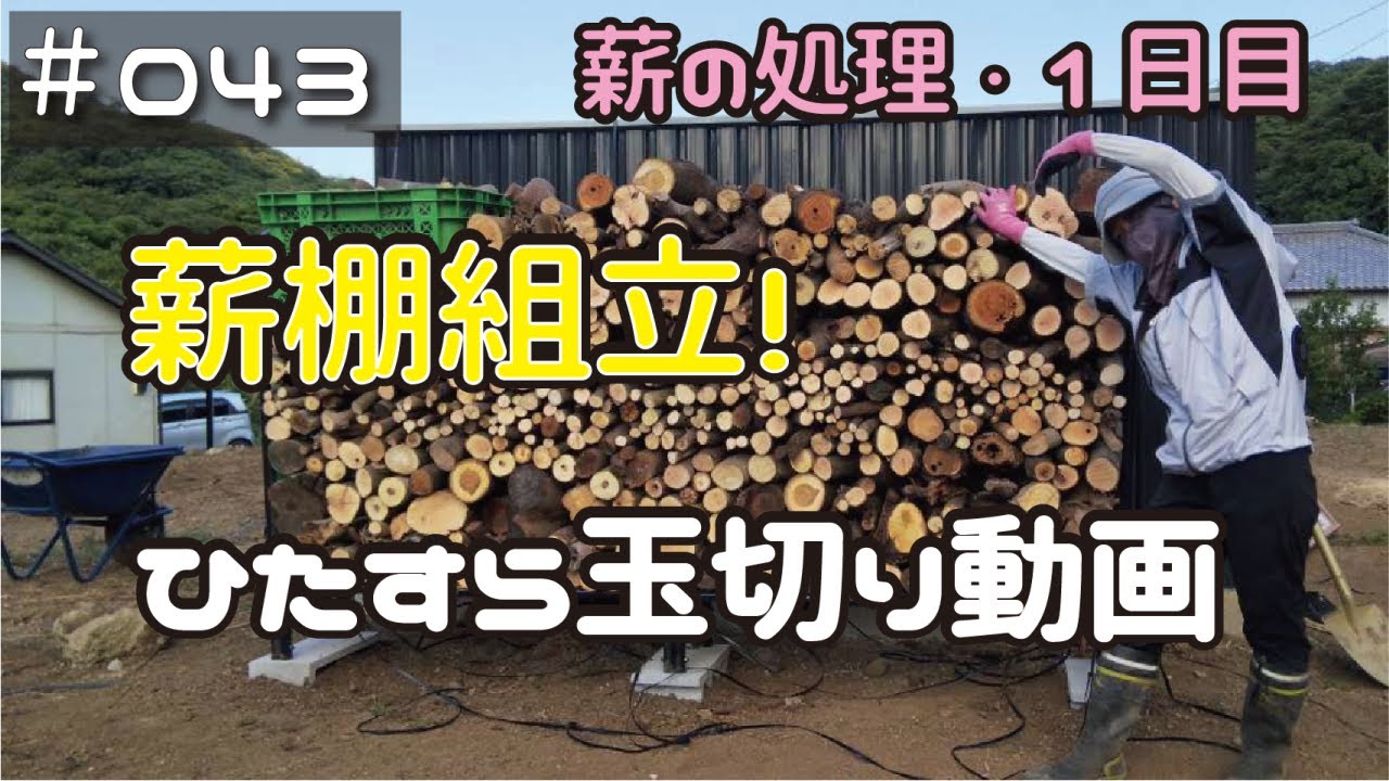 ≪週末DIYから始める移住への道≫ ＃043　薪棚組立！の後は、ひたすらの玉切り動画。プロの目立てはやっぱり違う！≪アラフィフ開拓≫