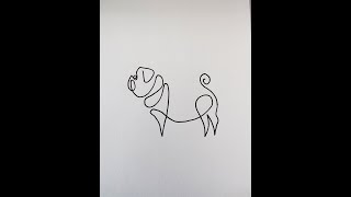 One line art drawing Pug Dog