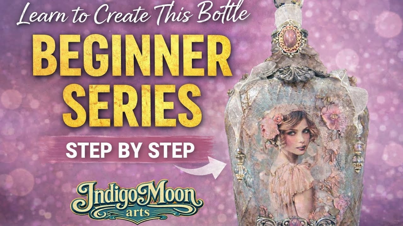 VIDEO 14 - Decoupage Vintage Art Bottle. Clay Mold Embellishments Finishing #decoupage #vintage 