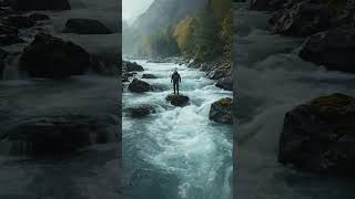 Man vs Nature – Standing Fearlessly in the Middle of Wild Rapids #travel #adventure