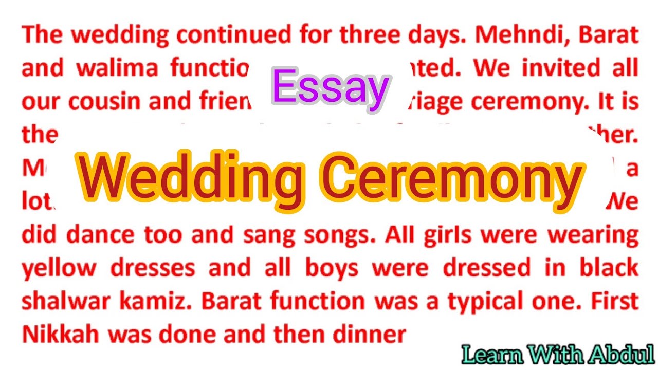 write a narrative essay on a wedding ceremony