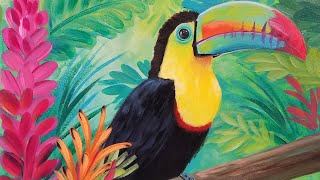 Acrylic Painting Rainbow TOUCAN Live Step by Step JUNGLE Tutorial #Angelooney