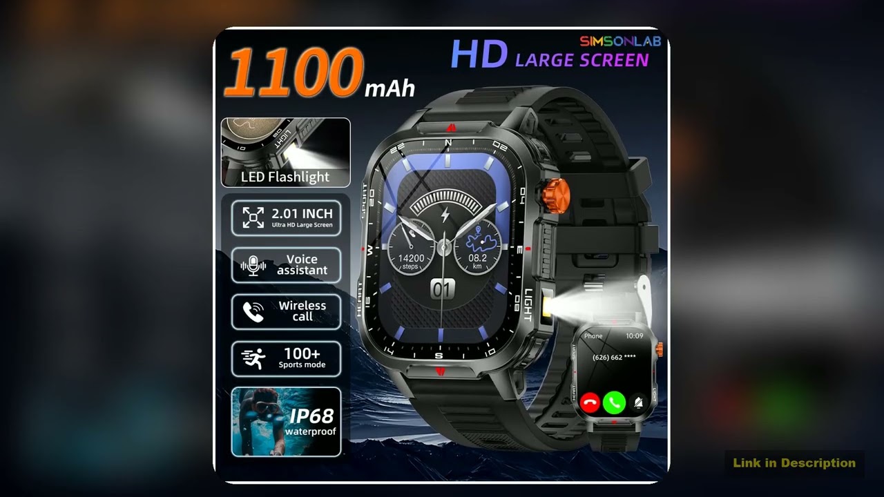 2025 New Smart Watch Voice Assistant 201HD Screen Bluetooth Call Waterproof 1100mAh Big Battery