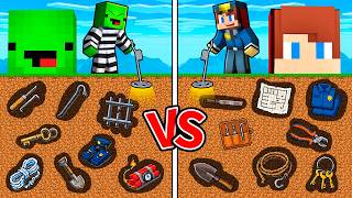 JJ and Mikey : CRIMINAL vs POLICE Metal Detector Mine Battle in Minecraft ! - Maizen
