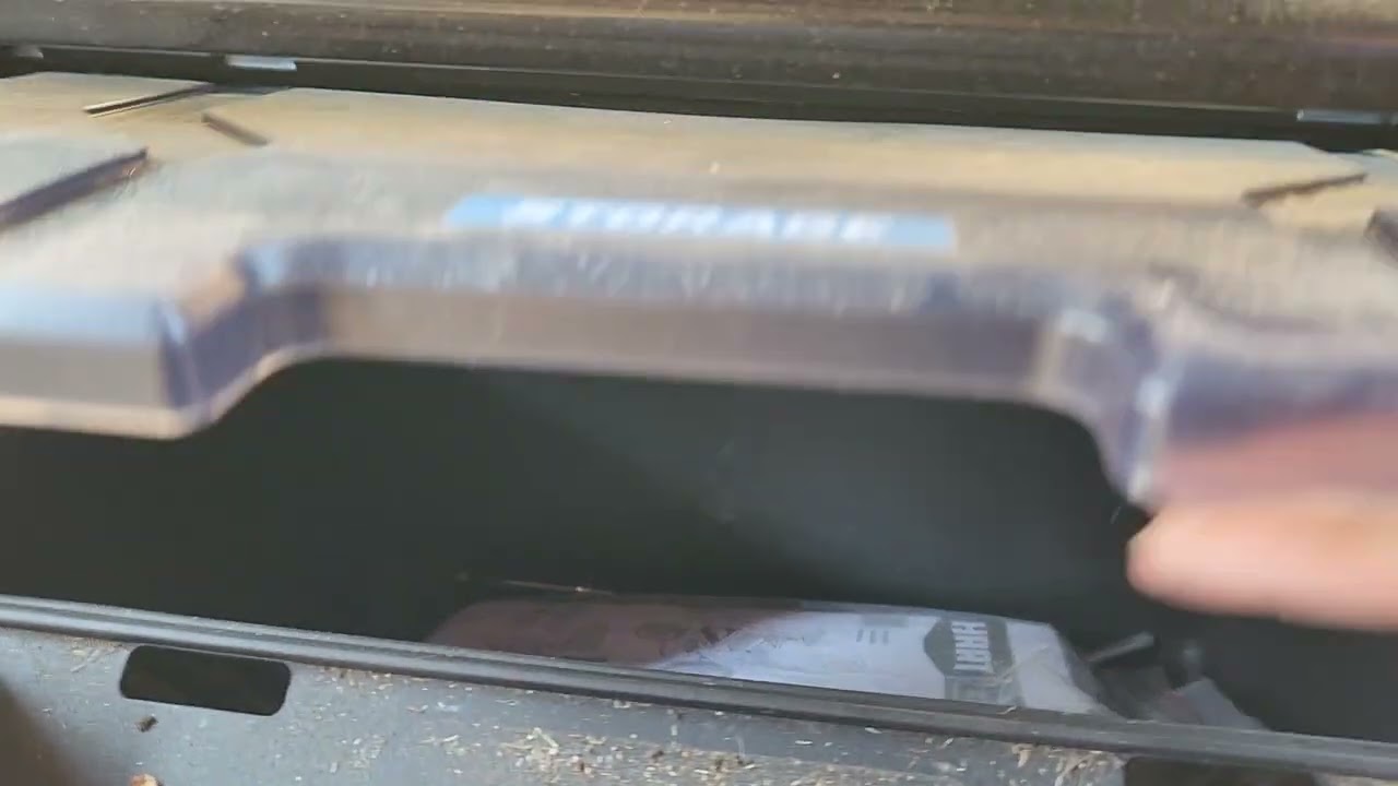 Hart 80 volt riding mower storage compartment.