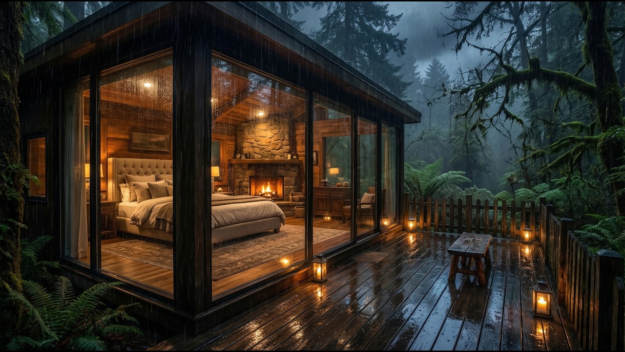 Heavy Rain on Tin Roof & Soft Piano | Cozy Cabin Ambience for Deep ...