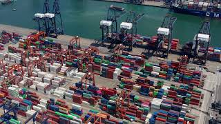 Bird's Eye View of a Bustling Port Terminal – Aerial Timelapse#chinatravel #hongkong #travel