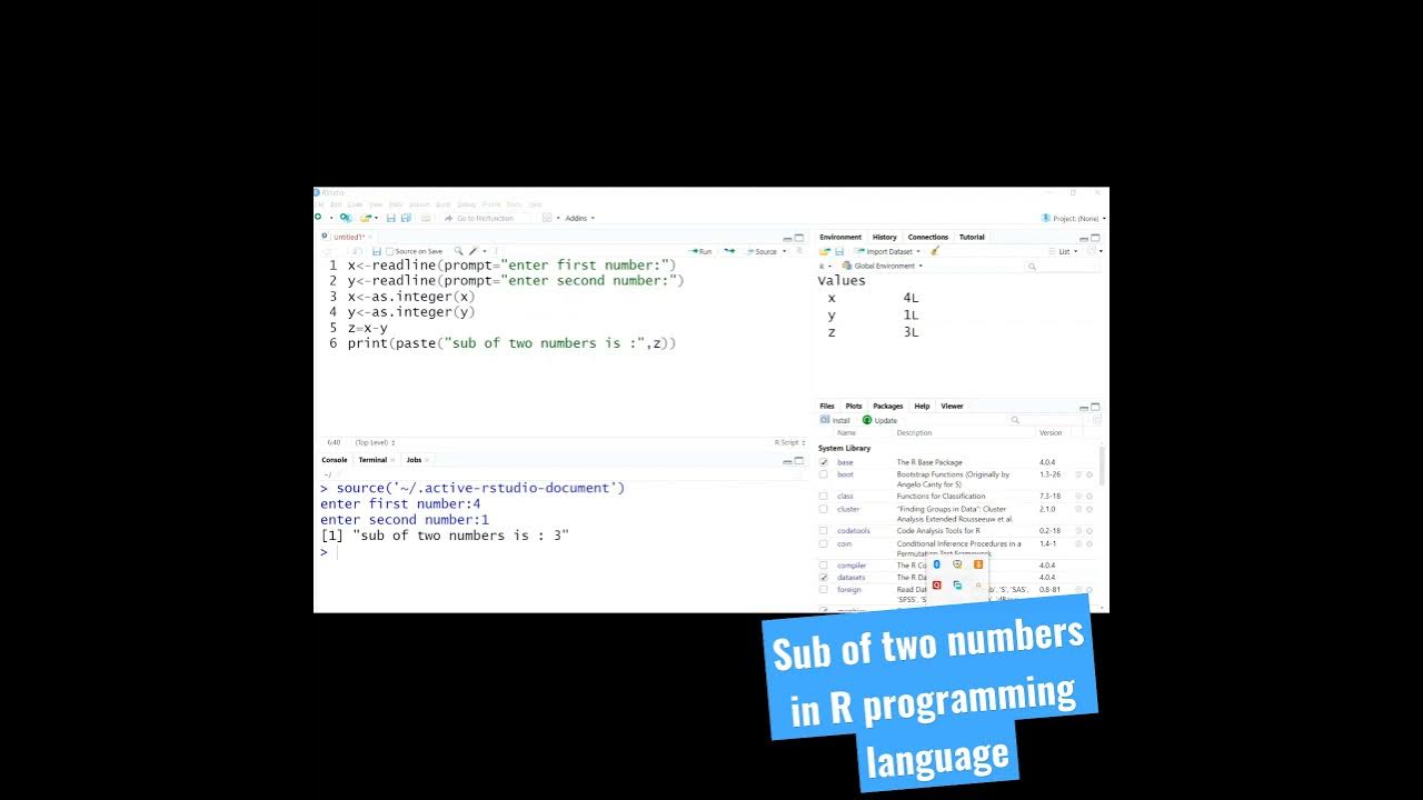 sub of two numbers in R programming language - YouTube