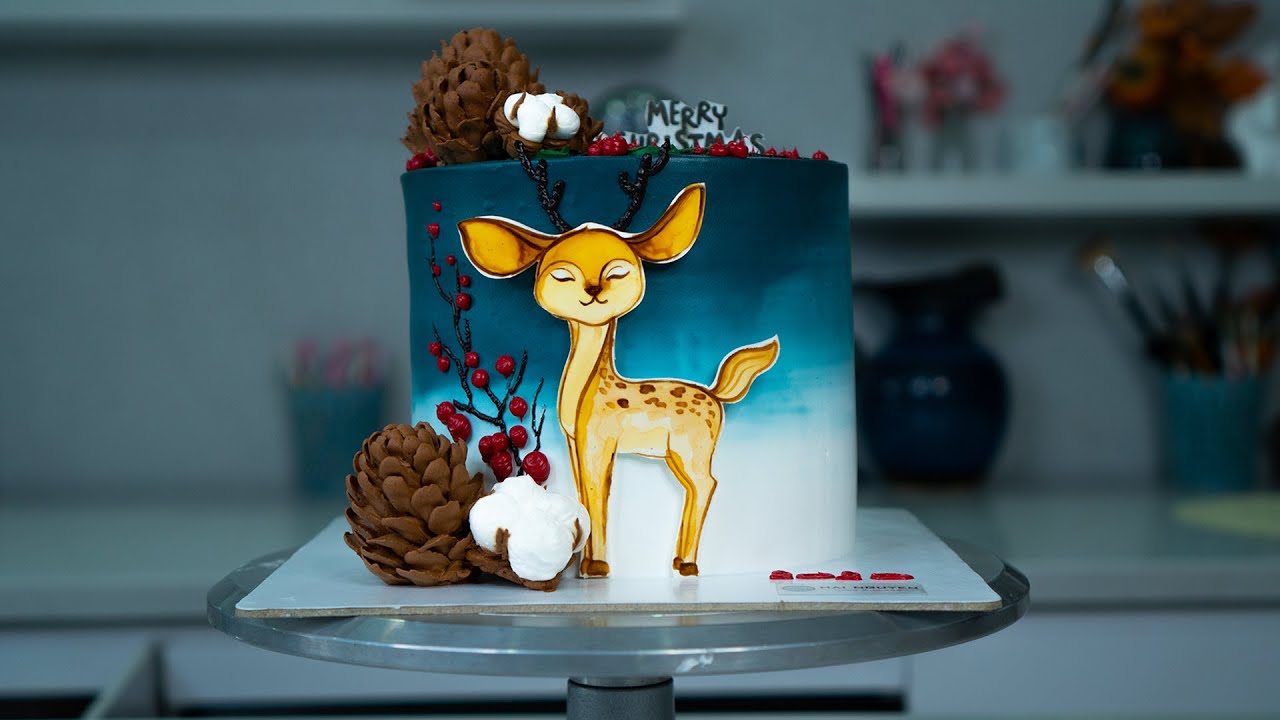 Beautiful Christmas Cake With Pine And Reindeer | Bánh Quả Thông Và Tuần Lộc Cực Đẹp Cho Giáng Sinh