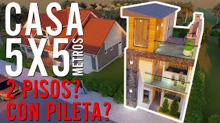 CASA en TERRENO de 5X5 METROS con PISCINA y 2 PISOS?