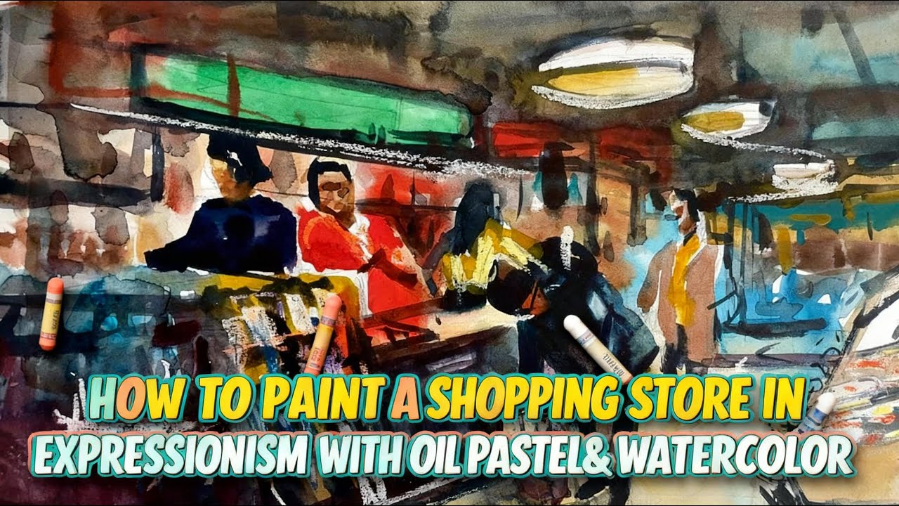 Expressionist Watercolor & Oil Pastel Painting