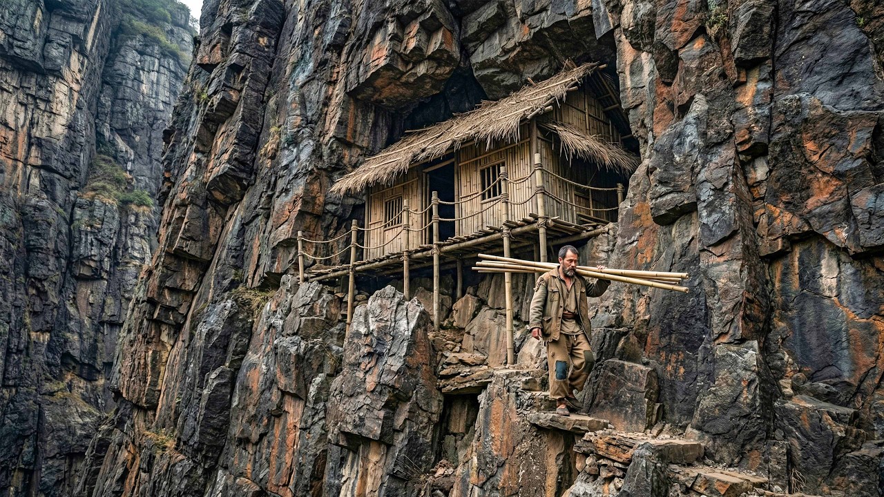 Bangun Tempat Berlindung di Tebing Berbahaya Sendirian dalam 9 Hari, bushcraft