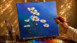 Easy Daisy Flower Acrylic Painting Tutorial | Simple White Daisies for Beginners