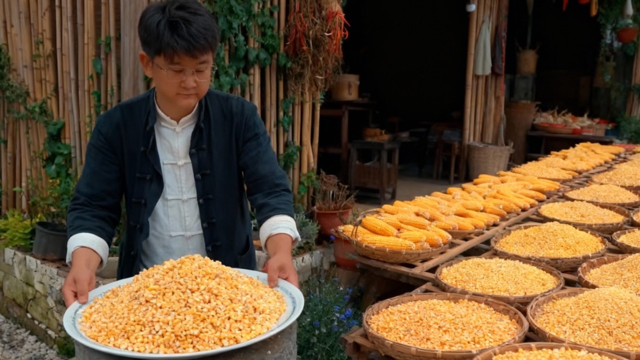A Chinese Man Spends a Week Making Traditional Corn Rice – Every Grain Comes from Hard Work!