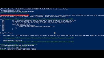 Syntax error or access violation: 1071 Specified key was too long; max key length is 767 bytes