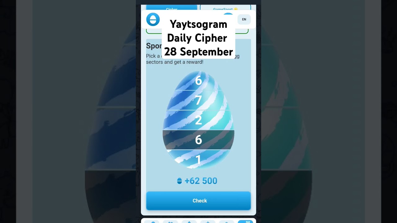 Yaytsogram Sponsor's Cipher 28 September | Break the Egg and get TON 