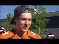 Jon Heath talking to the first fans in line at Broncos training camp