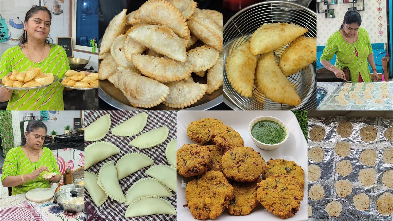 iske bina holi ❌ +Breakfast & Lunch🍱mawa gujiya🌺chana dal wada🌺dal chawal🌺sabudana papad🌺hari chatni