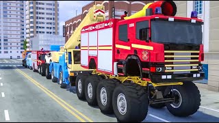 Un camión de bomberos gigante ayuda a sus amigos | ¡COCHES y MOTOCICLETAS con CAMIÓN MONSTRUO