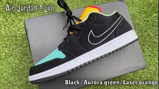 CLOSE LOOK AIR JORDAN 1 LOW BLACK/AURORA GREEN/LASER ORANGE - Plus on  feet!! - YouTube