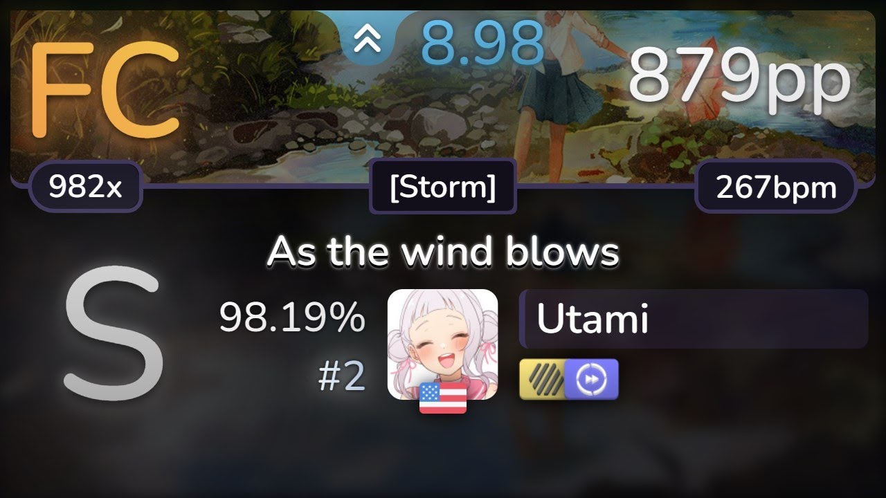 9.0⭐ Utami | happy30 - As the wind blows [Storm] +HDDT 98.19% (#2 879pp FC) - osu!