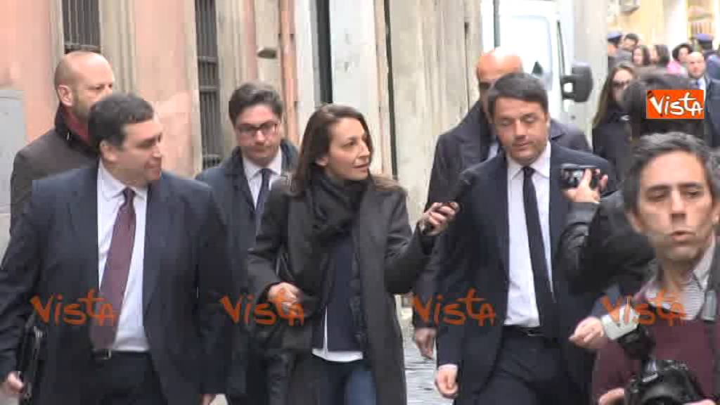 DUE ANNI DI GOVERNO RENZI, L'ARRIVO DEL PRESIDENTE DEL CONSIGLIO ALLA SALA STAMPA ESTERA