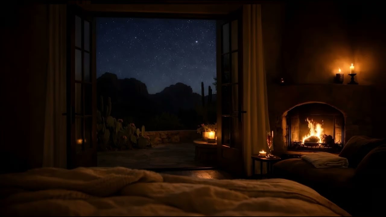 Soft Ember Bedroom | Nighttime Nature & Fireplace Warm Glow Ambience | Relax or Deep Sleep (8 Hours)