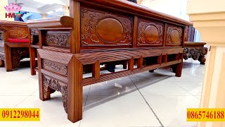 Review Bộ Trường Kỷ gỗ Gụ Lào siêu khủng Víp hàng cực đẹp đục 2 mặt | Đồ gỗ Hướng Mai