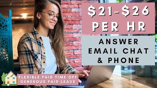 $21.25-$26.54 PER HR! ANSWER EMAILS & CHAT * REMOTE WORK FROM HOME JOBS 2024