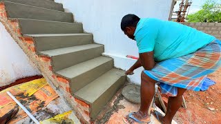 Technical Stairs Plastering _Outside Terrace Steps Accurately Plastering with Cement|Stair design